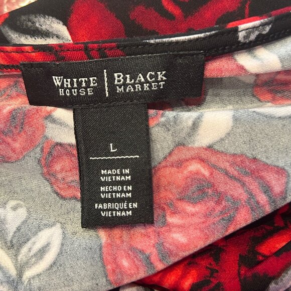 White House Black Market Red & Black Rose Print Sleeveless Tank Top L 1869 - Picture 6 of 6